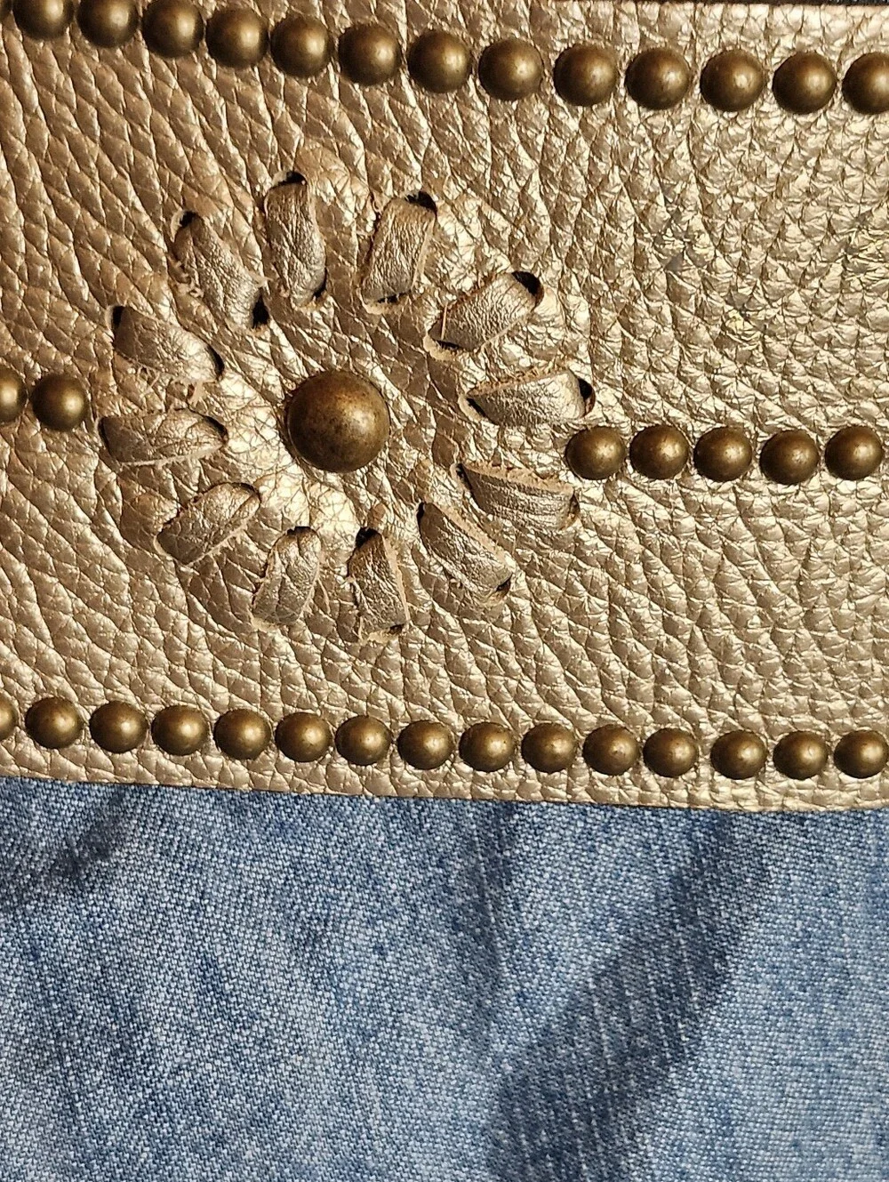 Studded And Laced Wide Contoured Champagne Leather Belt